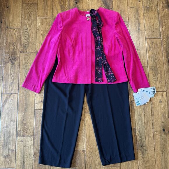Leslie Fay Jackets & Blazers - VTG Leslie Fay 2 Pc Pantsuit Fuchsia Pink Jacket & Black Pants Sz 16 NWT